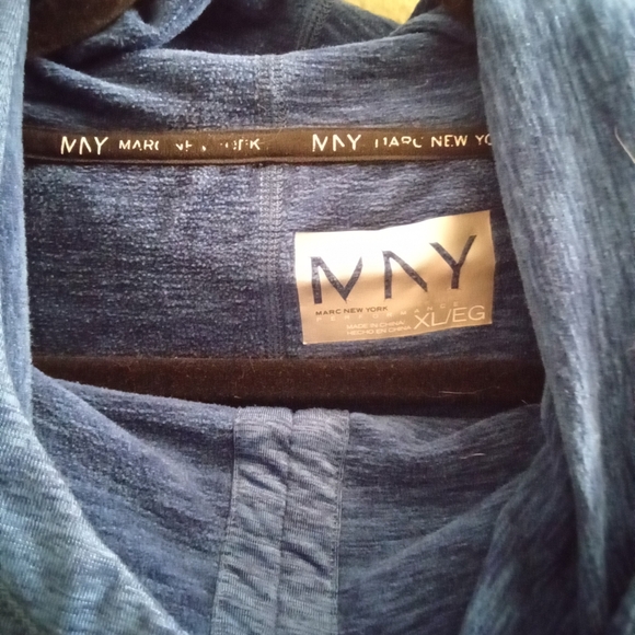 Mens XL Marc New York Heather Blue Hoodie Turtleneck Pullover Athletic - Picture 2 of 5